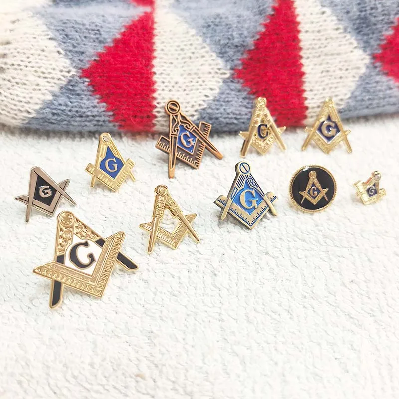 10pcs/lot Promotion Masonry Enamel Lapel Pins Masonic Square and Compass Free Masons Brooches Metal Badge Craft