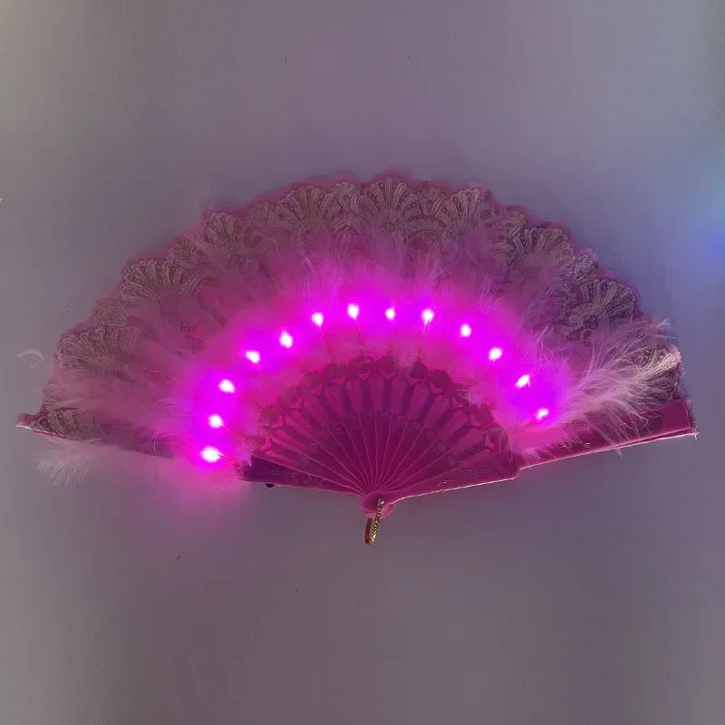 Kids Adult Glowing LED Light Up Feather Hand Fans Perfect for Dancing Parties Festivals and Weddings