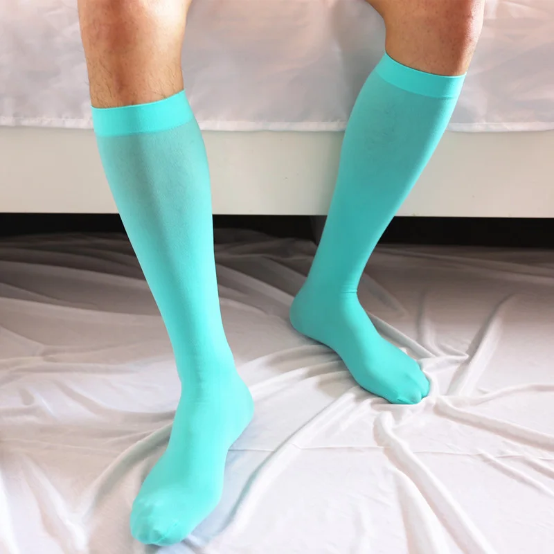 Men Sexy Ultra Thin Solid Socks Stockings Soft Stretchy Knee High Invisible Seamless Tube Socks Dress Socks Long Socks Stocking