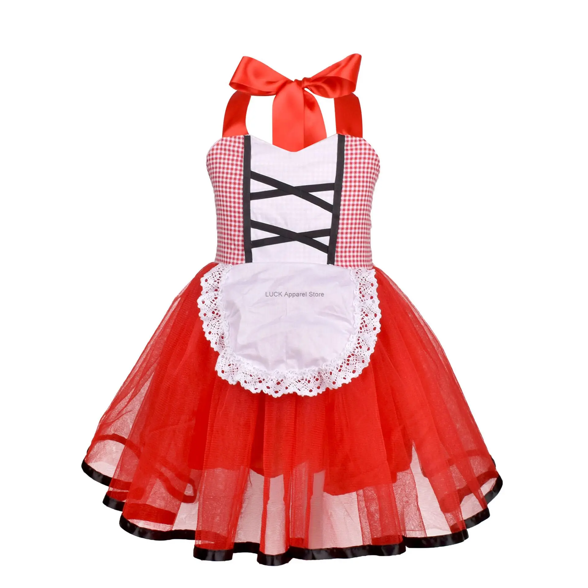 Disfraz de Cosplay de Halloween con Caperucita roja para niños, vestido de actuación en escenario, capa, Día de los niños, vestido rojo