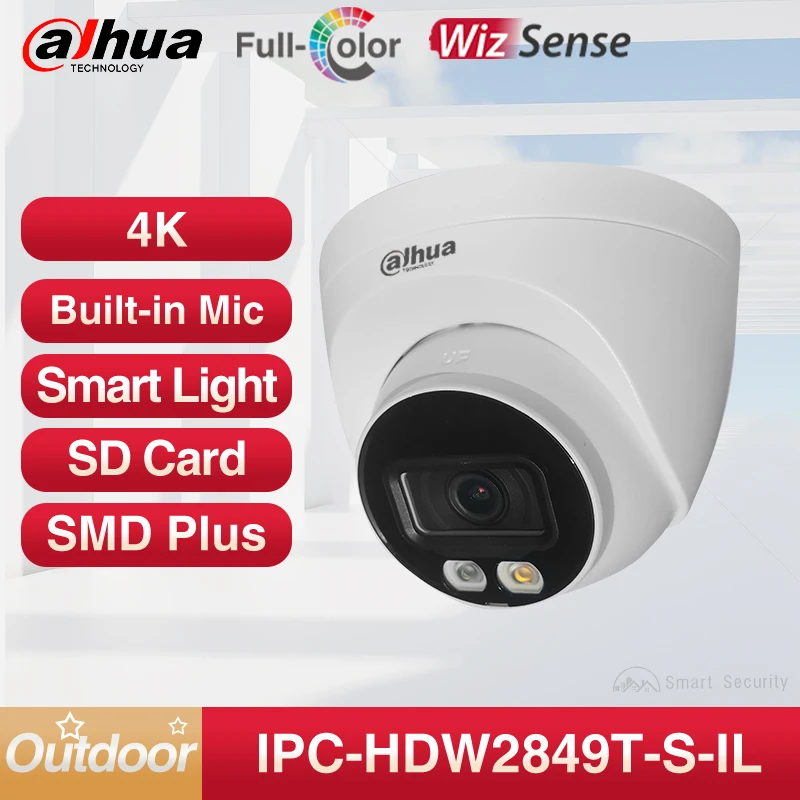 Dahua WizSense-cámara de visión nocturna 4K, dispositivo inteligente de 8MP, luz Dual a todo Color, protección de seguridad perimetral, micrófono,