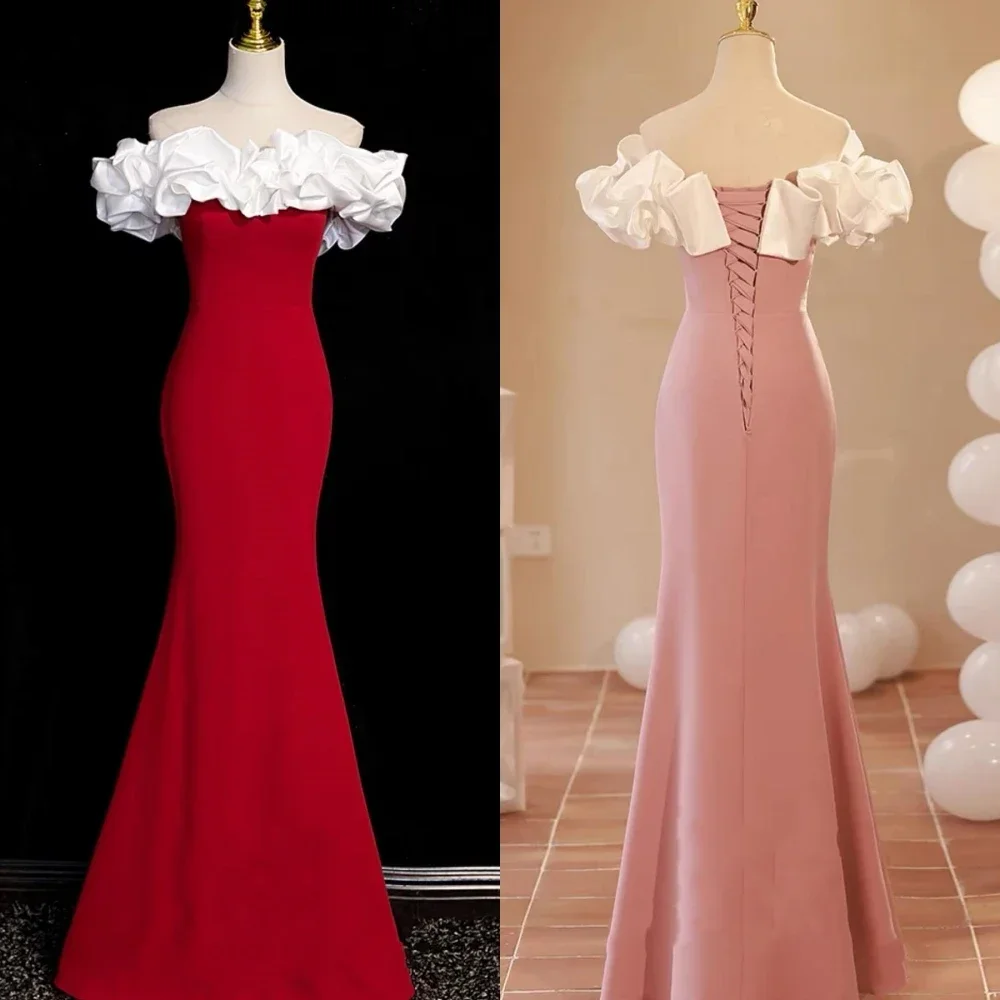 

Customized Prom Dress Exquisite Sizes Available Off-the-shoulder Mermaid Fold Floor Length Skirts Charmeuse Evening Dresses