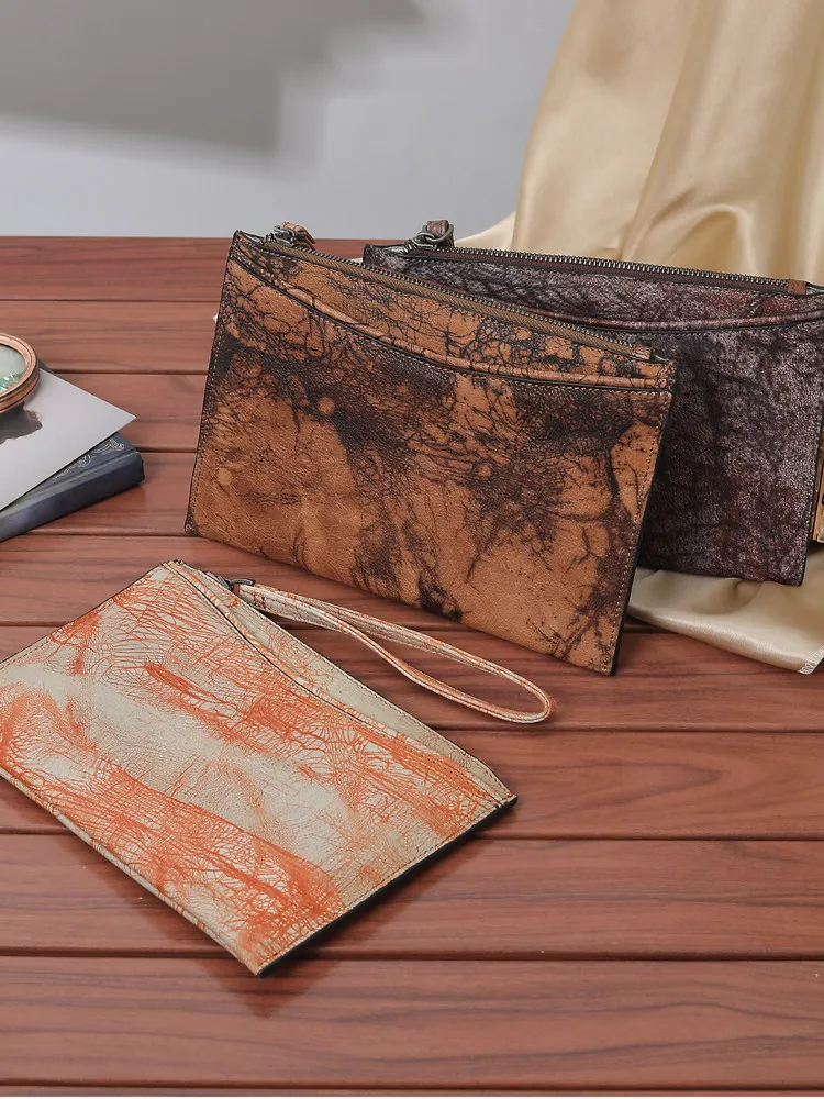 Men's handbag made of top layer cowhide with color rubbed hand-painted large capacity grab bag, casual and vintage handmade