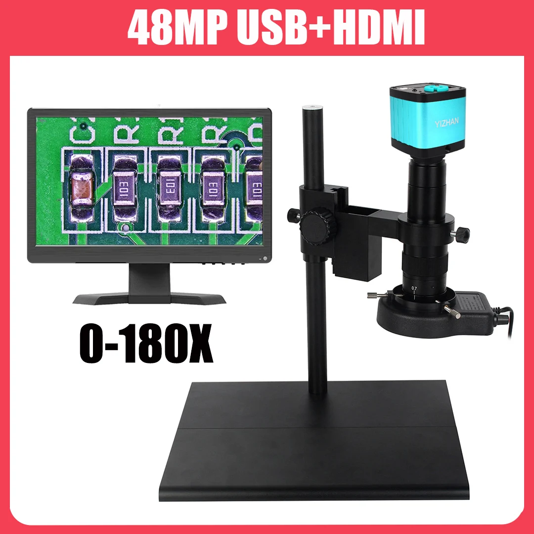 Hdmi Usb Microscópio de Vídeo Digital Eletrônico 10180x 130x Zoom c Mount Lens 56 Led Mobile Phone Repair Tools 48mp 4k 2k 1080p