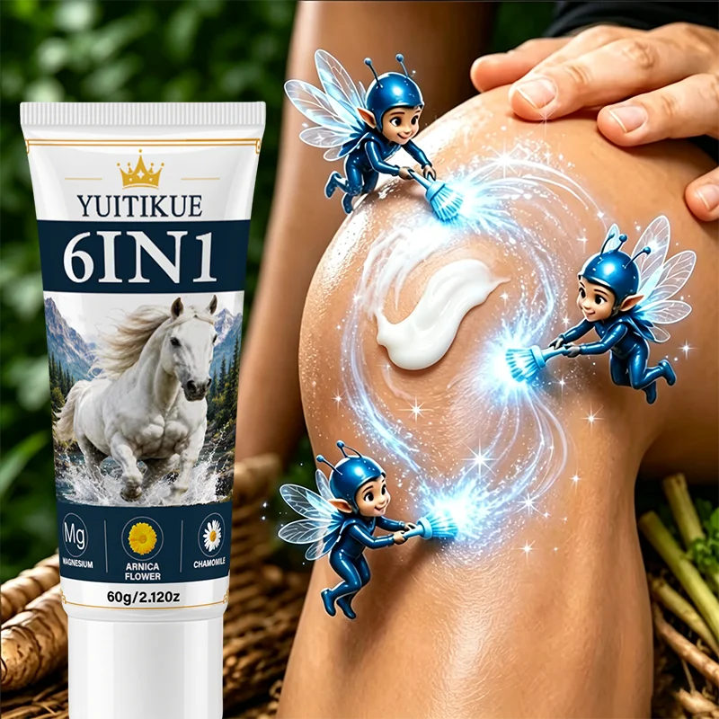 YUITIKUE 6 In 1 Horse Body Cream Magnesium Arnica Chamomile Moisturizing Soothing Hydrating Whole Body Skin Care Lotion 60g