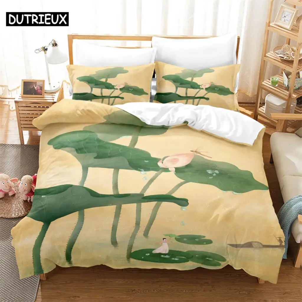 

Lotus 3Pcs Bedding Sets 3D Digital Printing Custom Quilt Duvet Cover Set Home Queen King Quilt Pillowcase