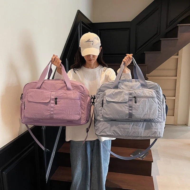 Short Trip Oxford Cloth Travel Bag with Rod Large Capacity Fitness Wet And Dry Separation Shoe Clothing Bag for Youth Travel