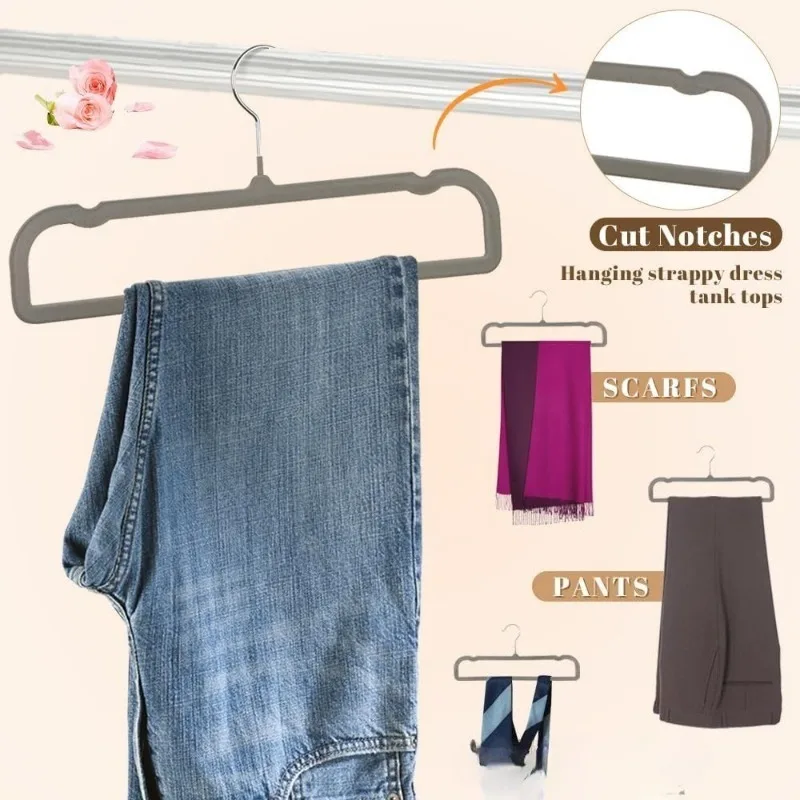 

10pcs Non-slip Velvet Clothes Hanger with Space Saving 360 Rotary Hook Hanging Pants Rack Enhances Wardrobe Space Sturdy Durable