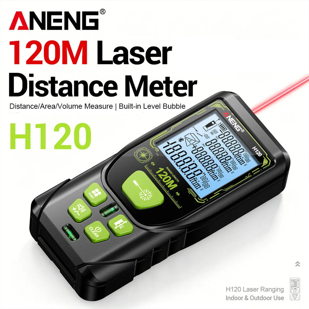 ANENG H120 Digital Laser Rangefinder High Precision ±3mm Portable Mini Laser Meter 0.05m~120m Area/Volume Multi-Function Tester