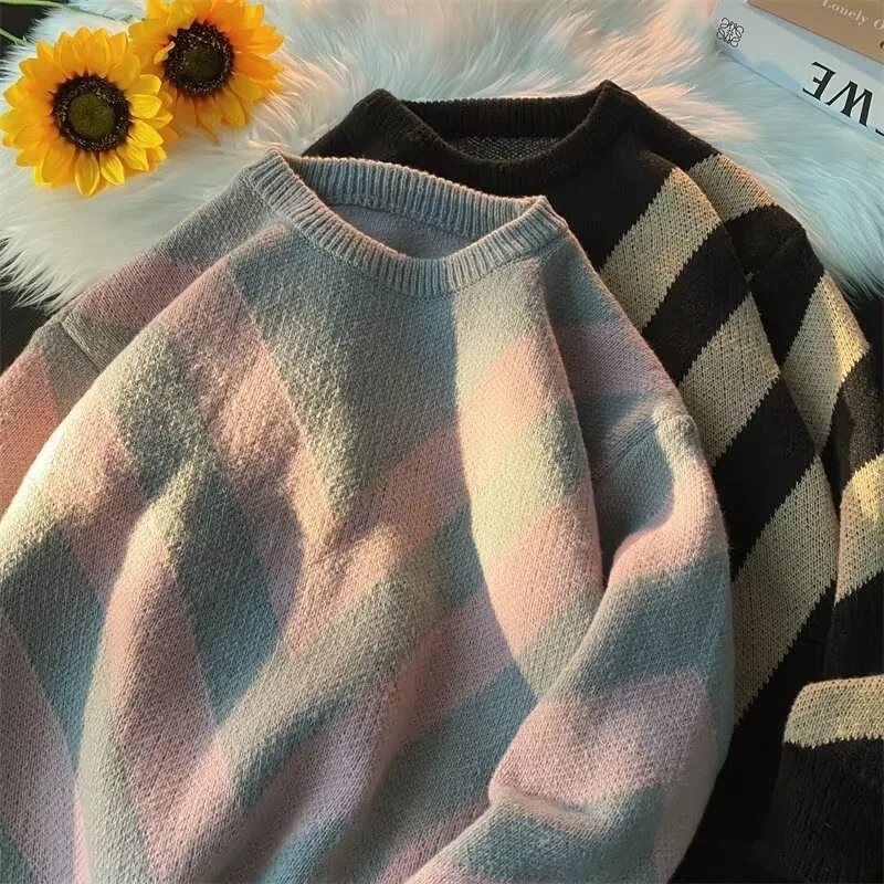 

Loose Fit Oversize Knitwear Men's round Ne Sweater Color Blo Large Size 250 Pou Autumn Season Couple's Sle Long Sve