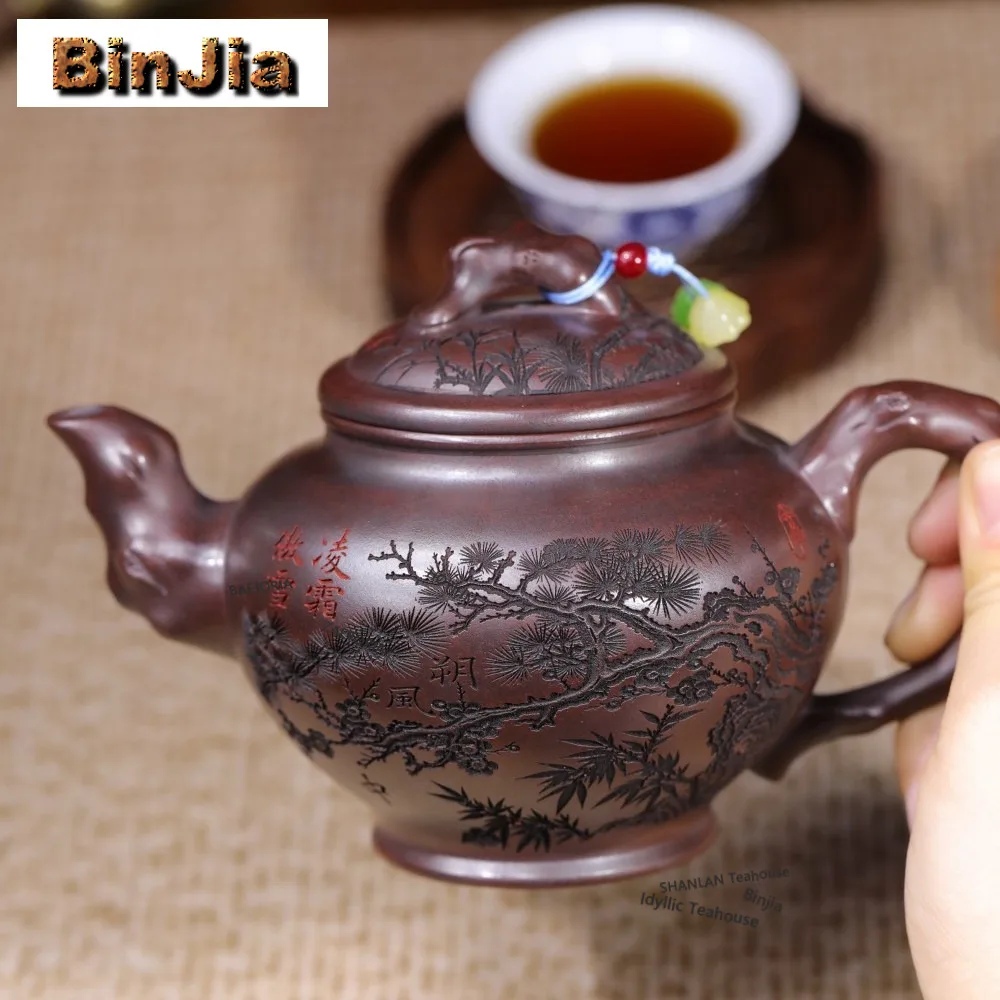 

390ml Classic Yixing Purple Clay Teapots Handmade Plum Pot Raw Ore Iron Blood Red Sand Mud Kettle Zisha Tea Set Accessories Gift
