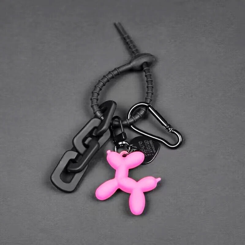 Dark Punk Balloon Dog Resin Key Chain Cartoon Black Heart Chains Keyring Car Bag Phone Pendant Keychain for Women Couple Gifts