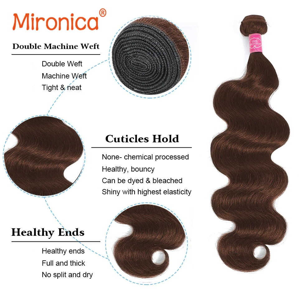 #4 Chocolate Brown Body Wave Bundles Brazilian Human Hair Bundles Unprocessed Raw Double Weft Human Hair Weave Extensions Deals 3/4 Pcs Real Human Hair Bundles For Women Daily Use Birthday Holiday Gift Popular Hairstyles