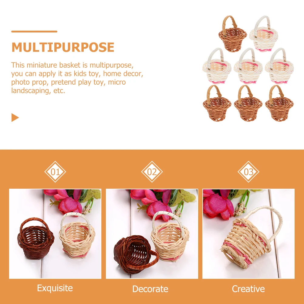 

8 Pcs Mini Hand Basket Decorative Wicker Flower Small Woven Hampers Baskets Little with Handle Succulent Plants