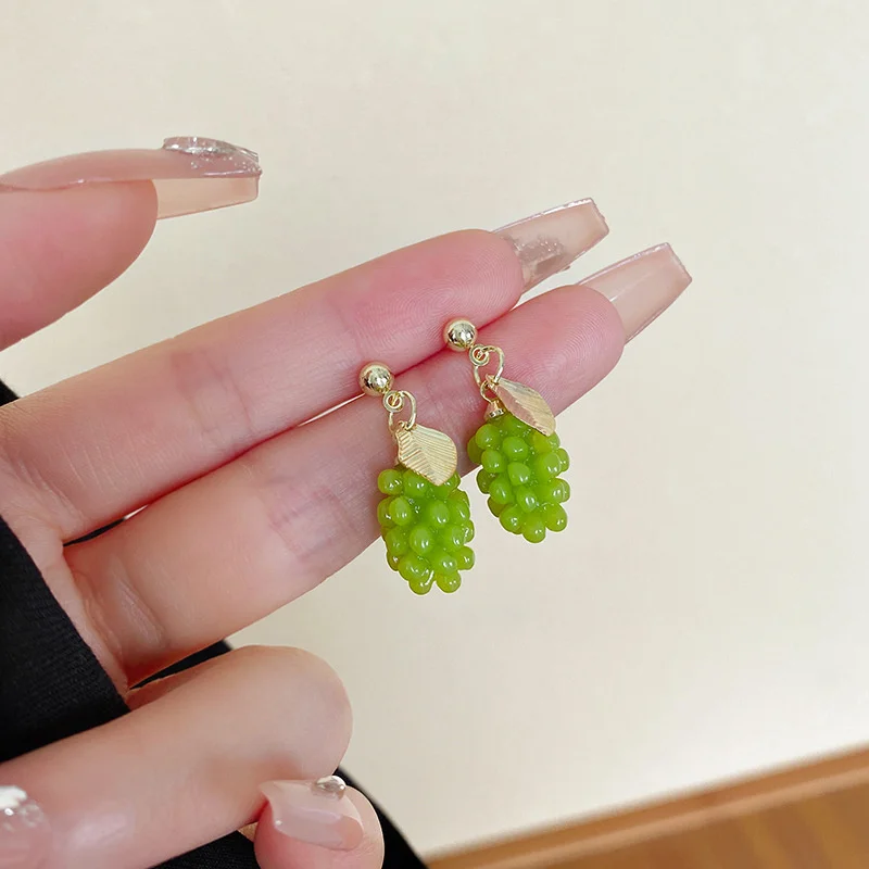 1Pair Cute Minimalist Green Grape Earrings For Women Girls Fashion Fruit Small Grapes Earrings Jewelry Accessories Gifts