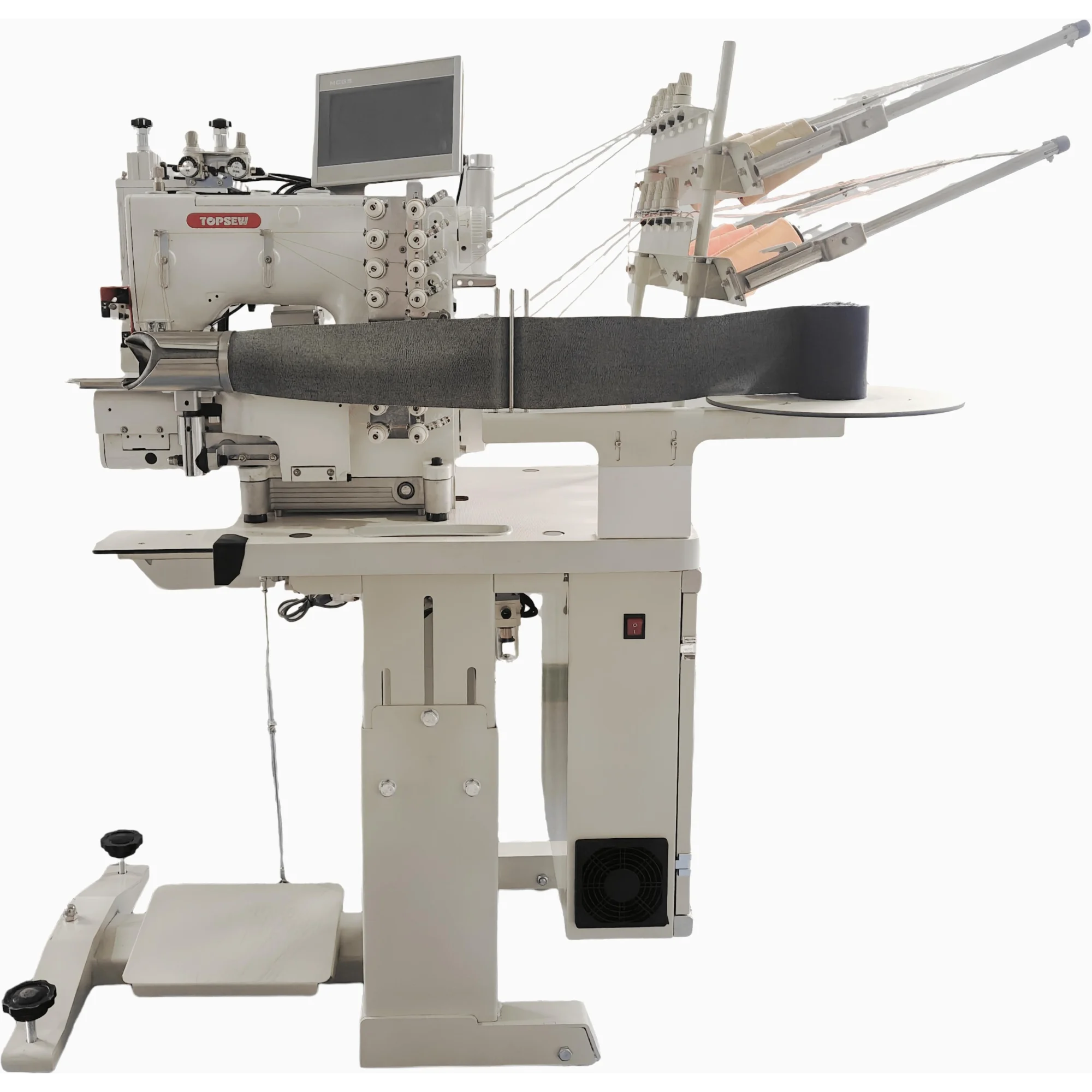 ATV&UTVNeedle Feed Heavy Weight Waist Banding Machine TS-1104UTC 4 Needle 8 Thread Auto Curve Skip Stitch Fabric Cut Sewing Mach