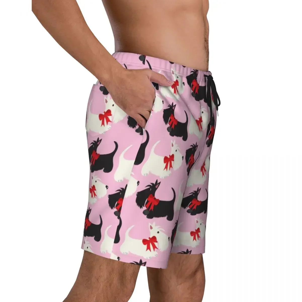 Cute Scotties Dog Boardshorts Men Quick Dry Board Shorts Scottish Terrier Swim Trunks Custom Print Swimwear Suits