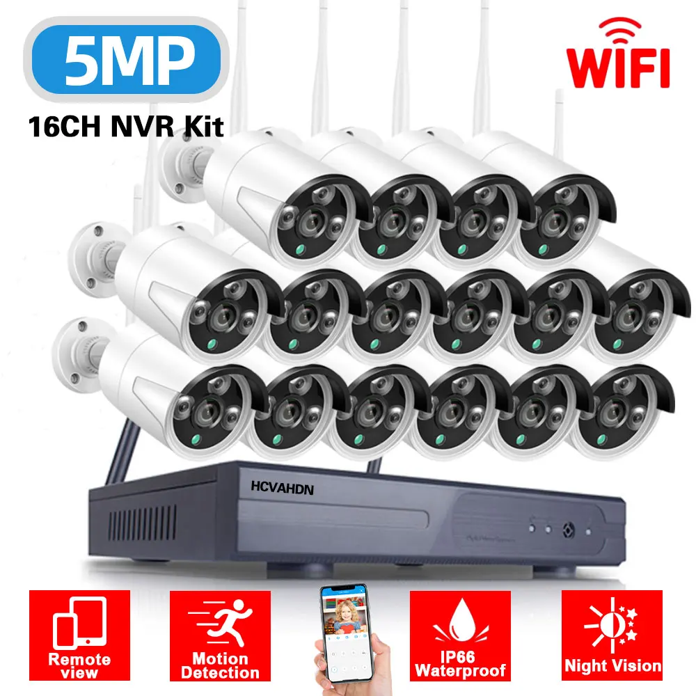 

16CH IP Camera WIFI NVR Kit Outdoor Waterproof WIFI CCTV Camera Security System Kit 5MP Wireless Video Surveillance System Set