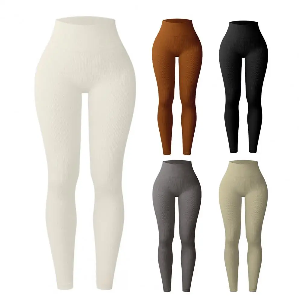 

Yoga Pants High Stretch Women Casual Trousers with Elastic High Waist Pure Color Tight Fit Dance Work Leggings