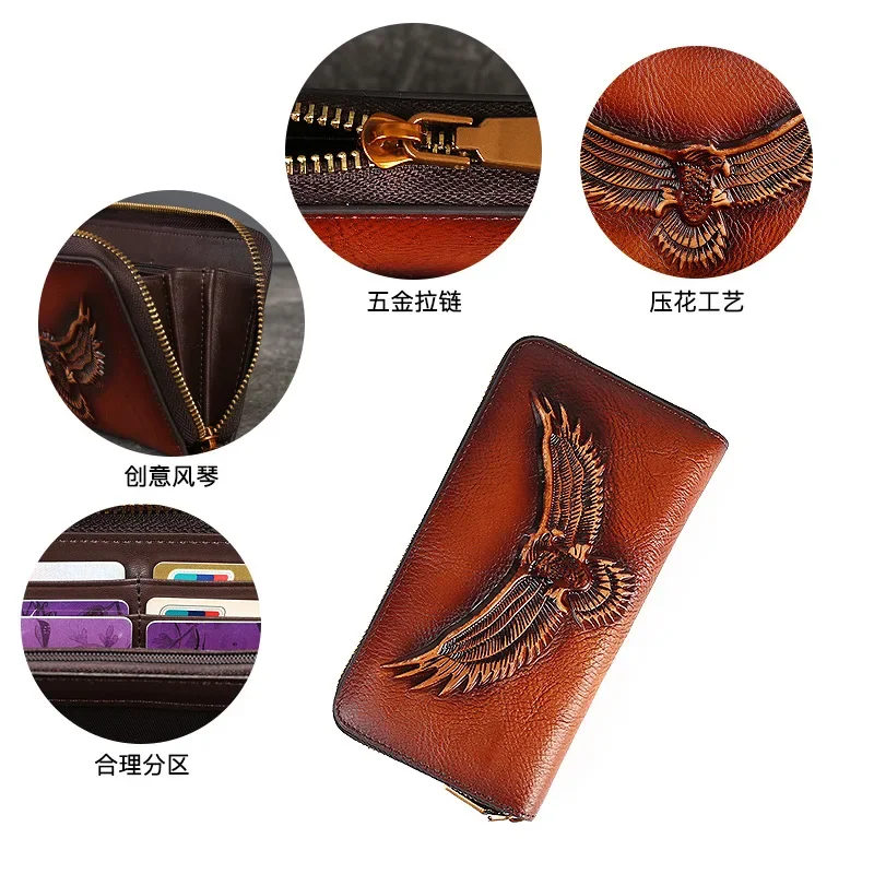 New top layer cowhide wallet unisex large capacity card holder wallet leather mobile phone bag women