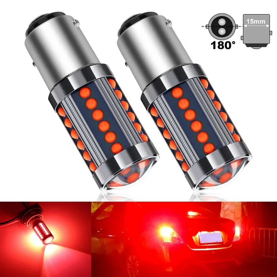 

2Pcs Car Red Tail Lamp Signal Brake Light Parking Bulbs 1157 BAY15D P21/5W 36COB LED Aluminum Universal Exterior Accessories