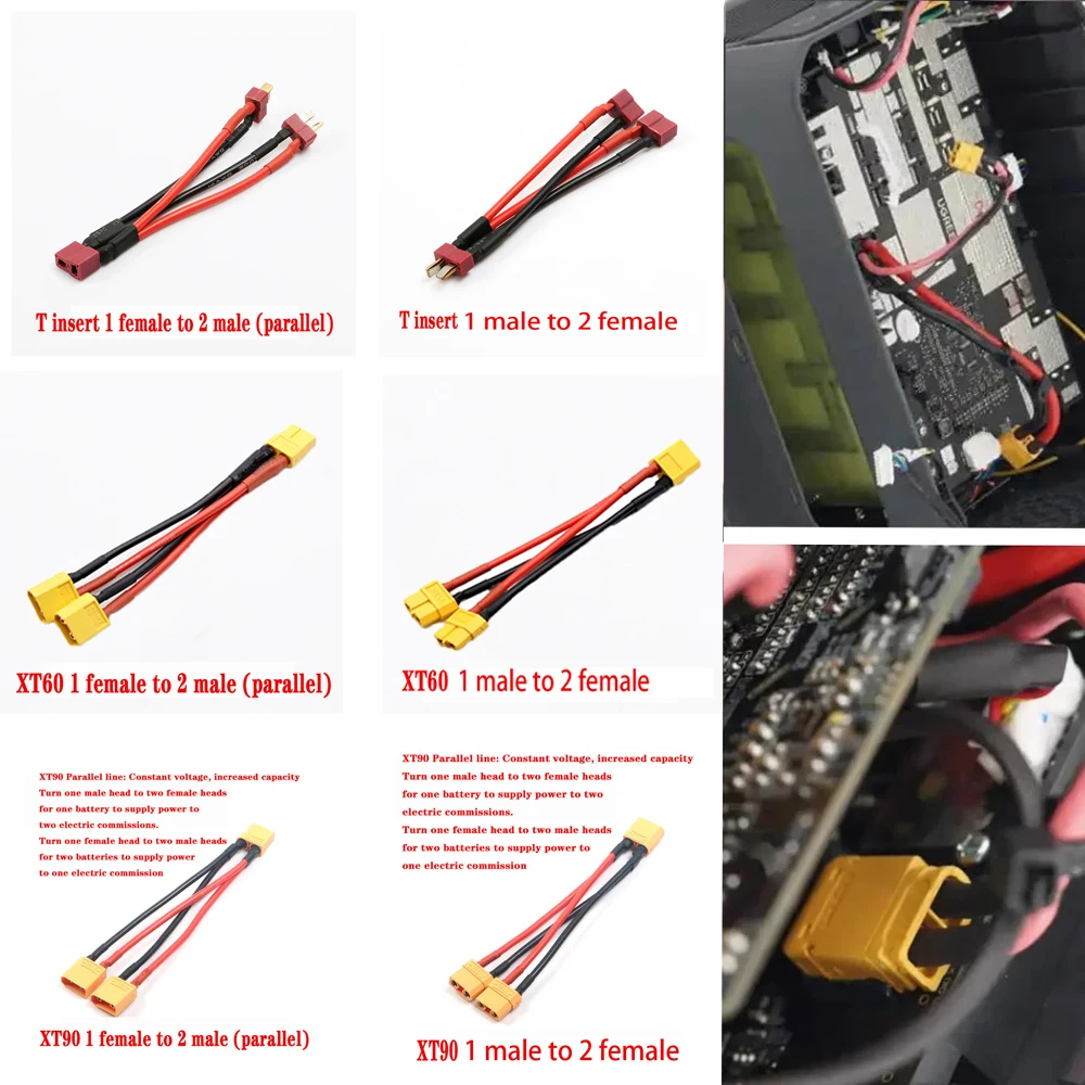 XT60 XT90 Male/Female Cable Parallel Battery Connector 3-Way 14AWG Silicone Wire Dual Extension Y Splitter for Charger Motor