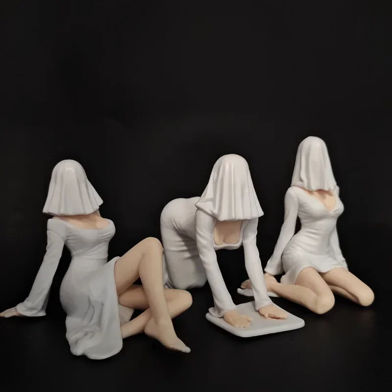 Faceless Veiled Woman Statue Abstract Hooded Female Sculpture Mysterious Faceless Lady Ornament Gothic Halloween Decoration view 4