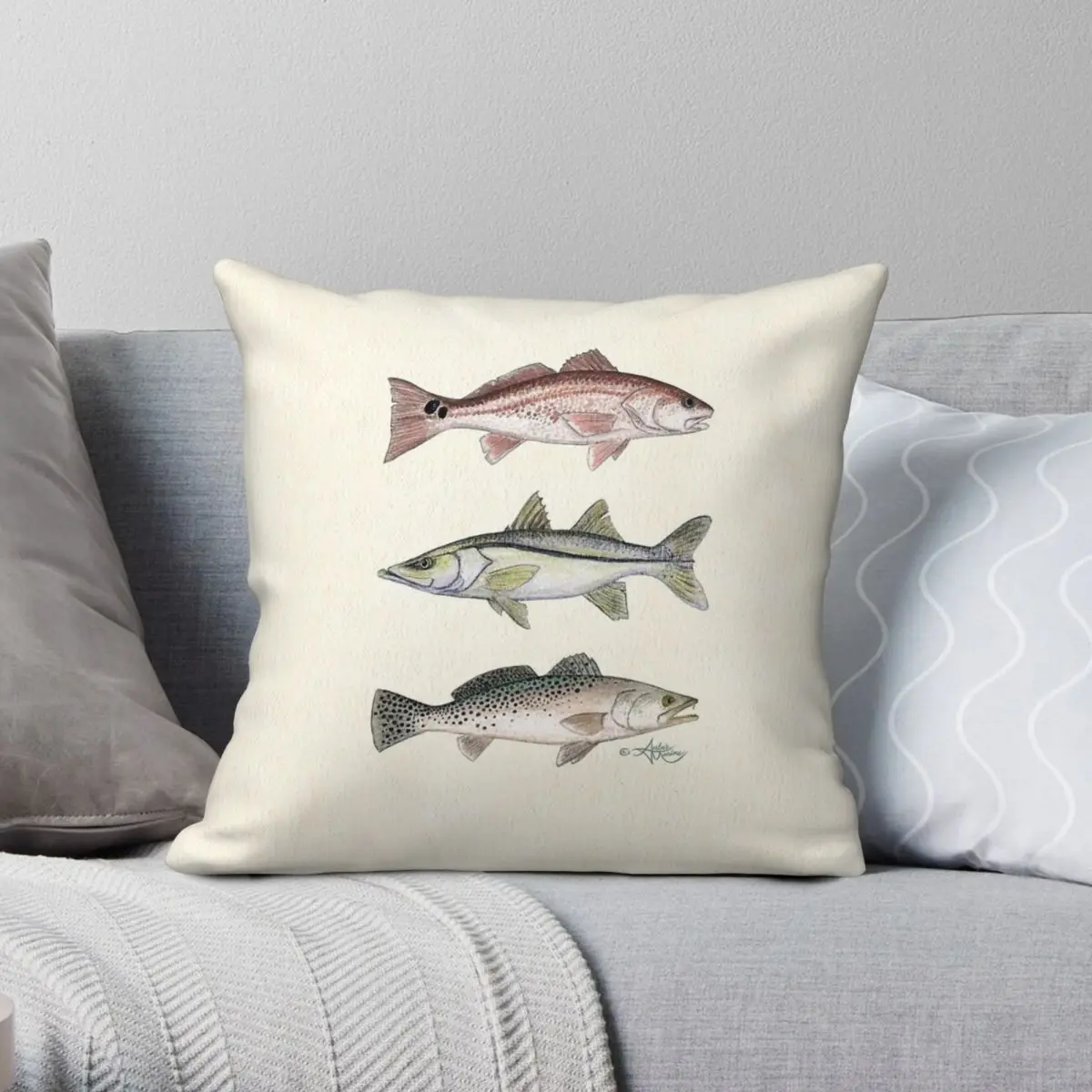 Inshore Fish Snook Redfish Spotted Square Pillowcase Polyester Linen Velvet Printed Zip Decorative Bed Cushion Cover 18