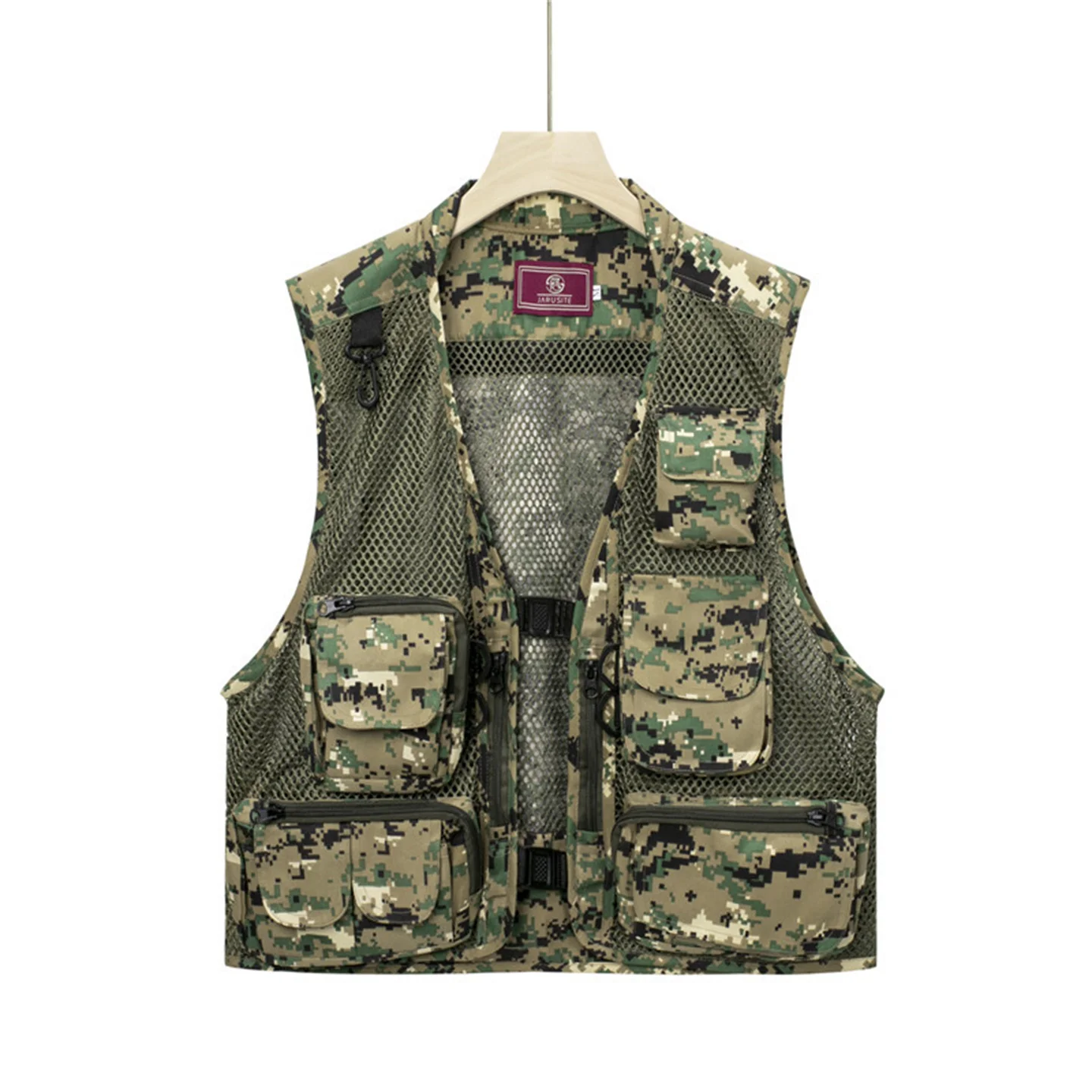 Chaleco de caza de camuflaje para hombre, camiseta sin mangas de malla transpirable con múltiples bolsillos, chaleco de pesca al aire libre, Verano