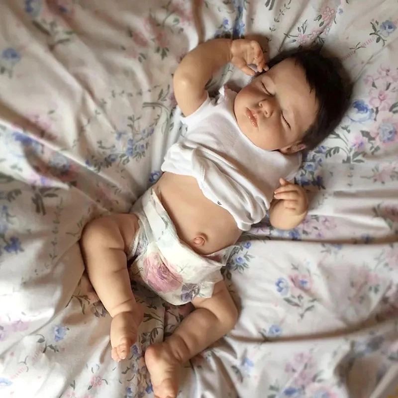 

19inch Full Body Newborn Baby Dolls Handmade Lifelike Reborn Loulou Sleeping Soft Touch with 3D Painted Skin Visible Veins