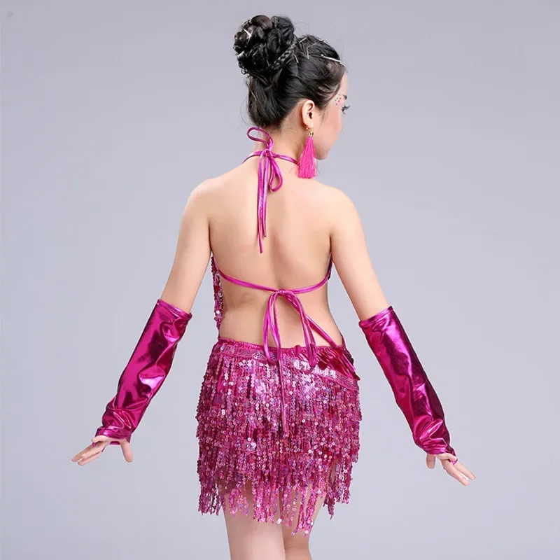 child kid children professional latin dance dress for girls ballroom dancing dresses for kids red sequin fringe salsa tassel