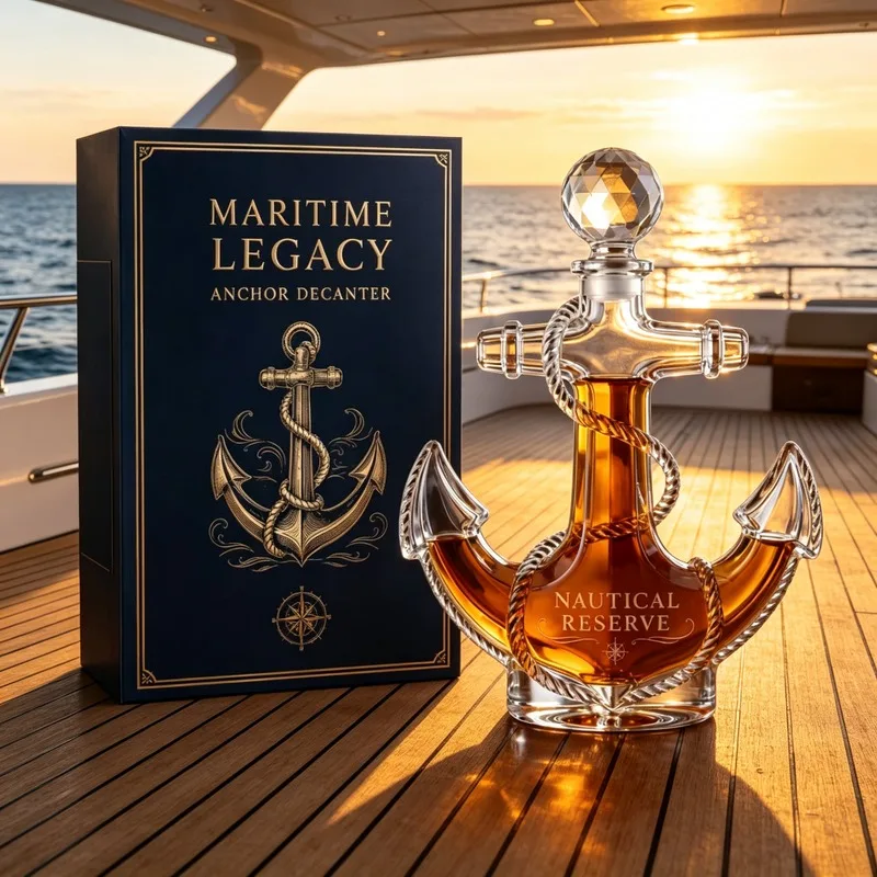 Vintage Anchor-Shape Glass Whiskey Decanter Nautical-Themed Spirit Brandy Storage Bottle Eye-Catching Bar Decorative Piece