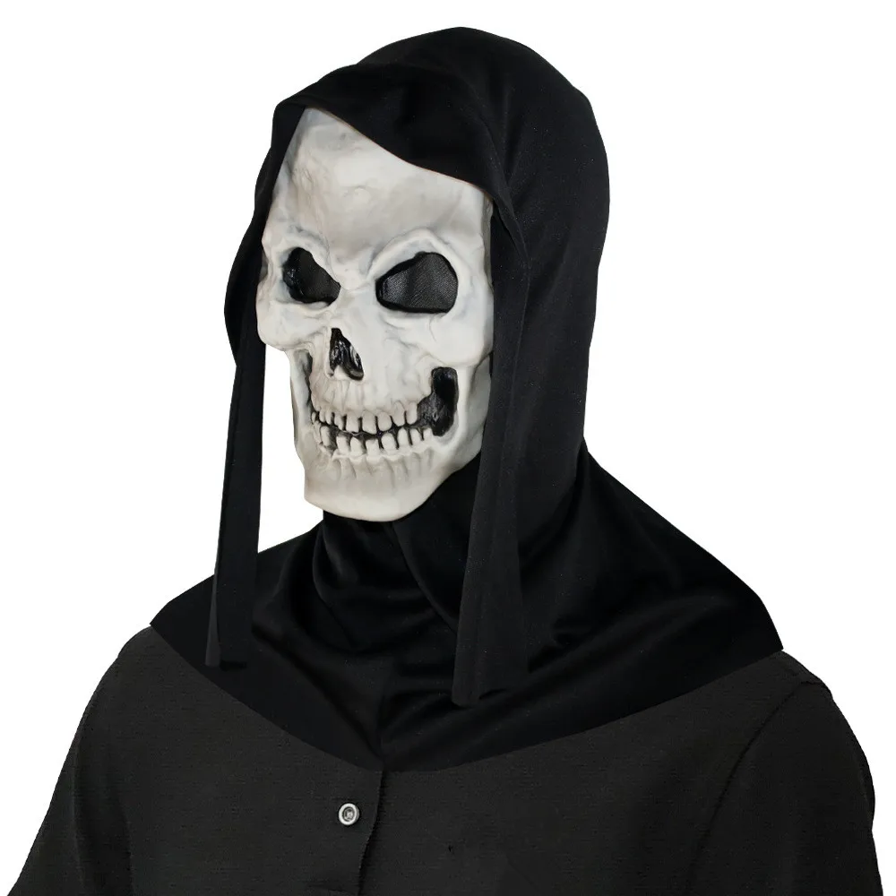 Halloween Skelett-Kopfmaske mit Schwarzem Kopftuch, Realistische Weiße Totenkopfmaske, Skelett-Cosplay-Kostüm – Detail 3
