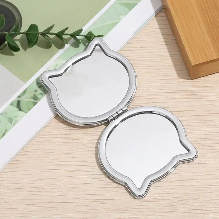 Cute Cat Shaped Handheld Mirror with Shiny Sequins Design Portable Small Folding Hand Mirror Double Side Makeup Mirror Gift