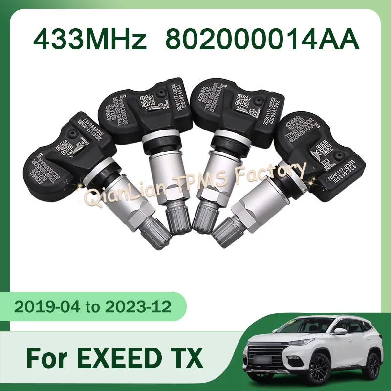 

1/4PCS Tire Pressure Monitoring Sensor TPMS Sensor For EXEED TX TXL VX 802000014AA 433MHZ Tire Sensors