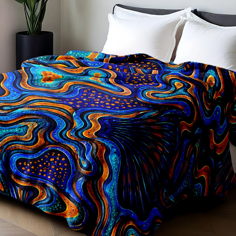 Blue Orange Fluid Abstract Warm Flannel Fleece Blanket Thick Soft Cozy Throw Blanket for Winter Bed Couch Plush Bedspread - view 5