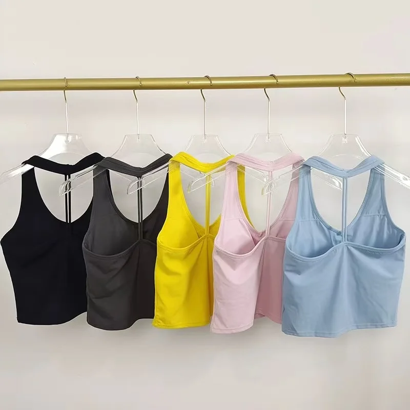 Women's V-Neck Yoga Sports Vest Hanging Back Neck Design Outdoor Running Training Gathered Fit Active Wear Top