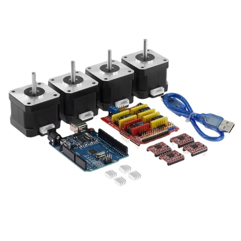ABUN-4-Lead Nema17 Stepper Motor 17HS4401S + CNC-Shield V3 Engraving Machine+4Pcs A4988 Driver Expansion Board 3D Printer Kit