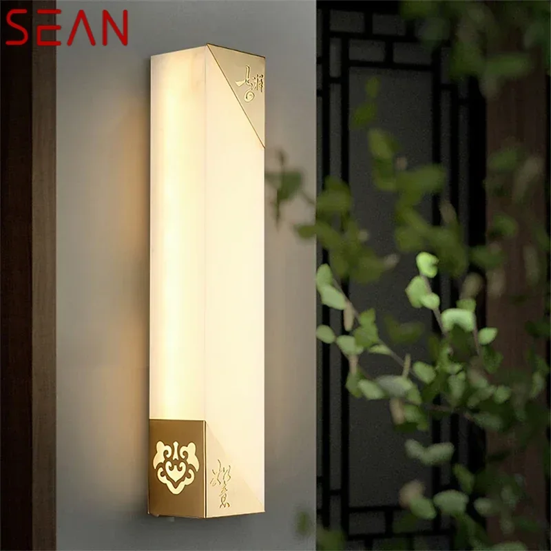 SEAN Contemporary LED Brass Marble Outdoor Wall Lamps Electric Waterproof Balcony Hallway Courtyard Villa Gate Hotel