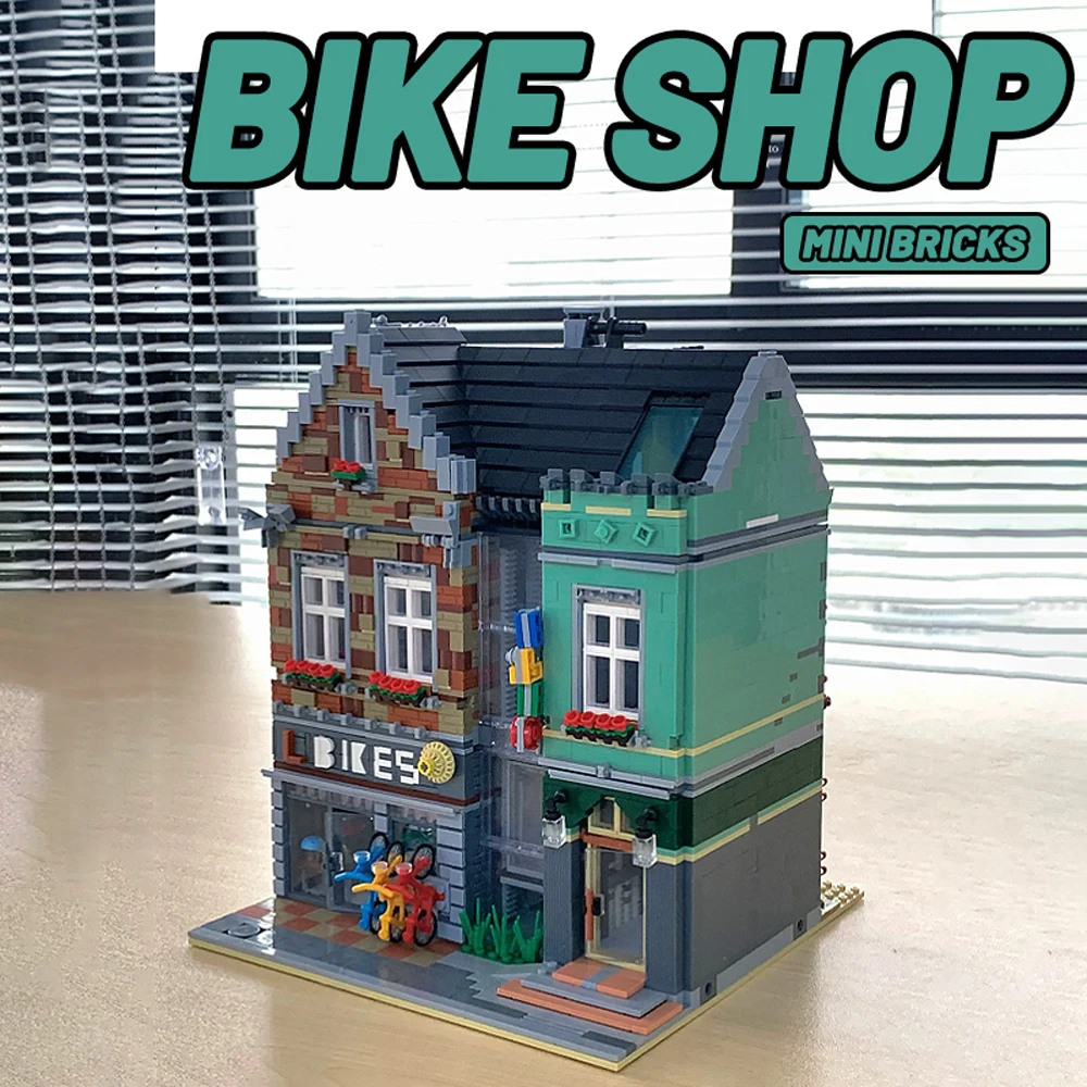 [Mini Bricks] Street View Model Building Blocks Square Post Office Corner Bike Shop Hotel Coffee Park City Bricks Toys Kids Gift