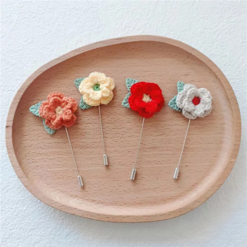 Handmade Crochet Rose Flower Brooch Knit Yarn Accessory For Sweater Coat DIY Hat Scarf Pin Decoration Premium Soft Lightweight