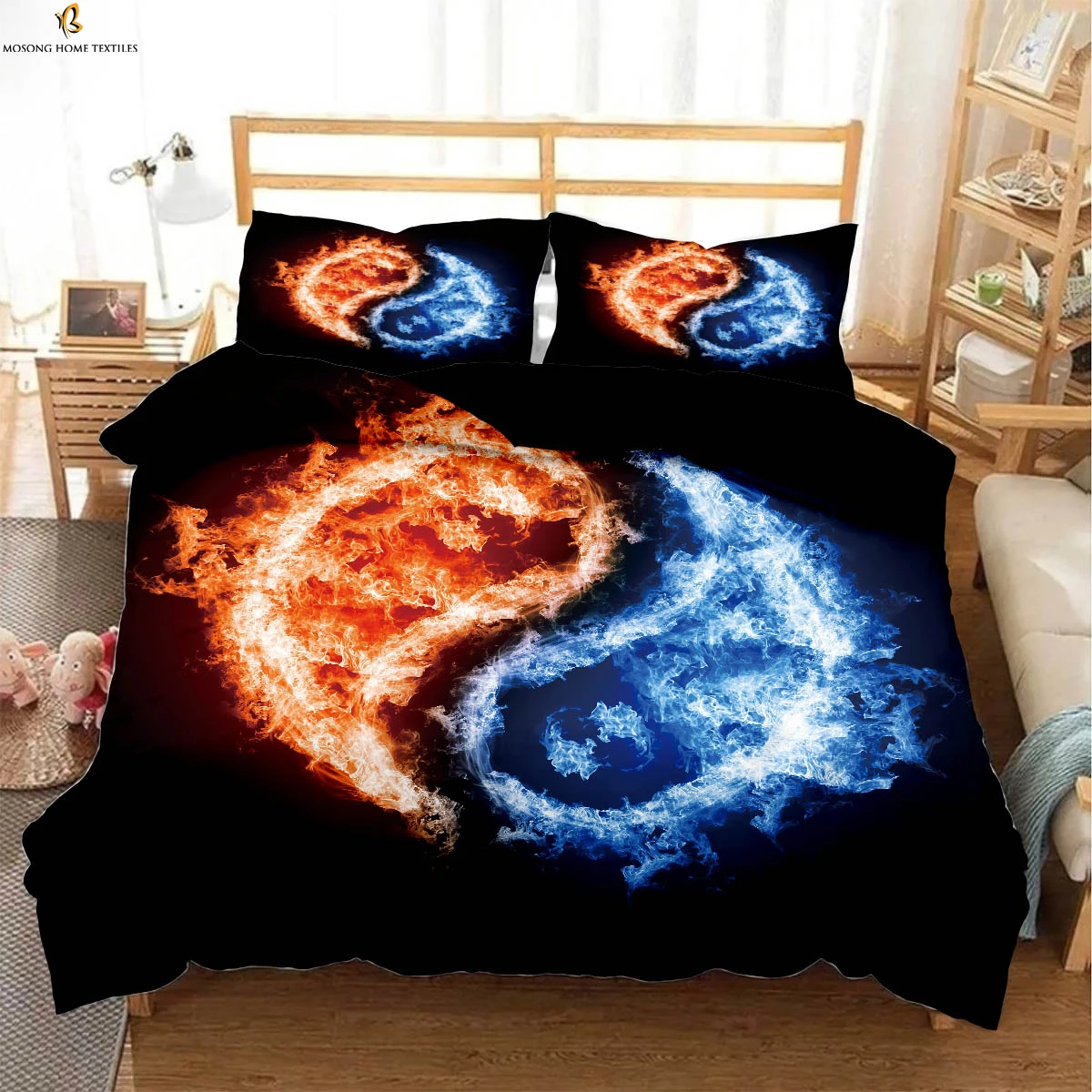 

Water and Fire Tai Chi Printed Quilt Cover Bedding Textile Quilt Cover Pillowcase Three-piece Set Machine Washable