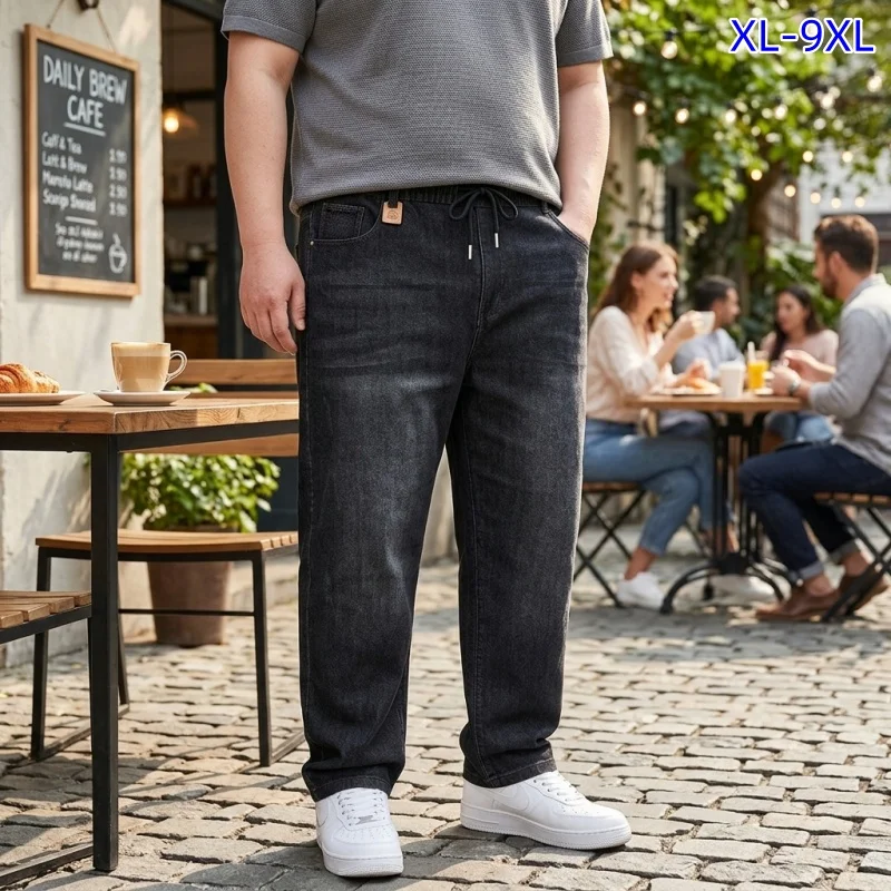 Men Jeans Thick Spring Autumn 150KG 9XL 8XL Harem Loose Fit Plus Size Stretched Black Denim Pants Classic Male Pencil Trousers