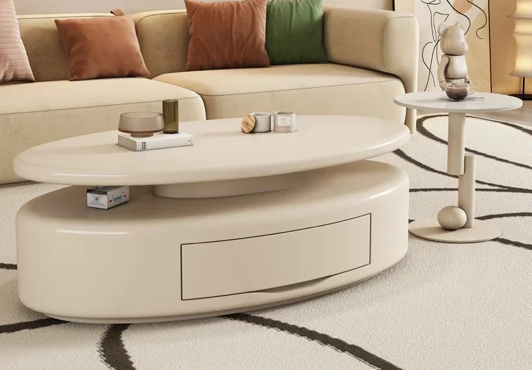 

Cream wind coffee table creative high sense oval small apartment walnut coffee table