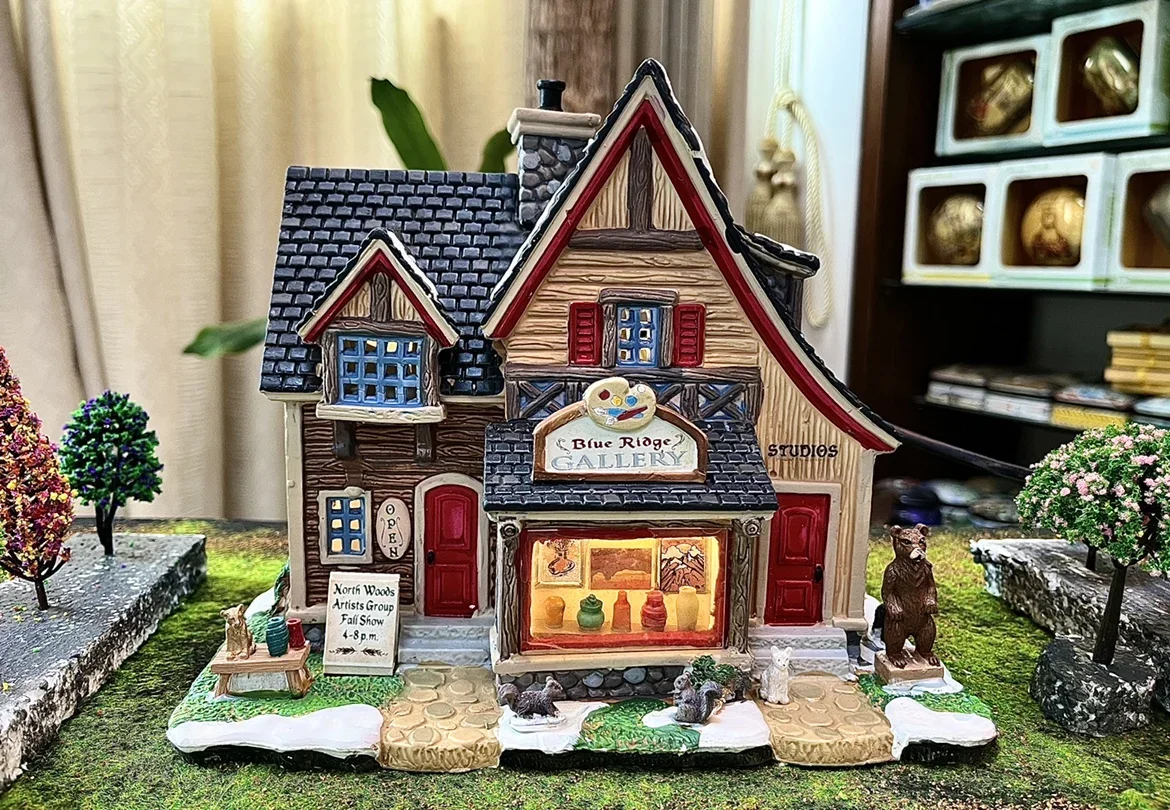 Lemax Creative Ceramic Painted Night Lamp House Blue Ridge Gallery Building Home Furnishing Living Room Ornament Gift