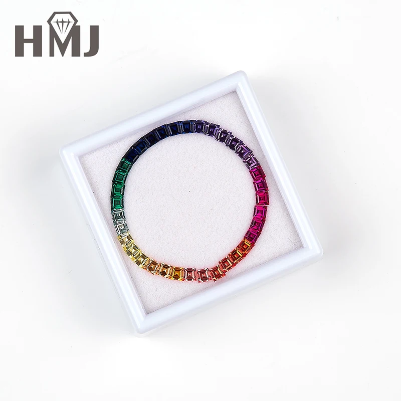 

(36-70pcs Per Lot) Rainbow Bracelet Emerald Baguette Cut Lab Sapphire Necklace Jewelry Making Watch Bazel Stones