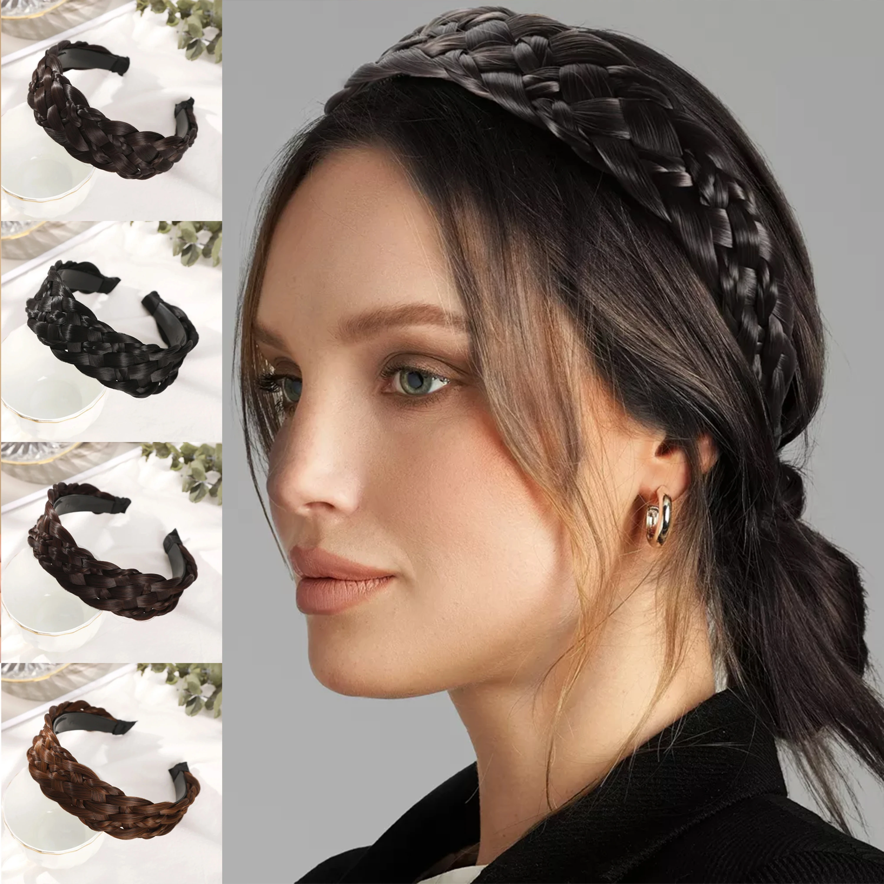 

Braided Fishbone Braid High Cranial Top Artifact Wide Hair Hoop Female Hairbands Korean Style Headwear Six Strand Wig Headband