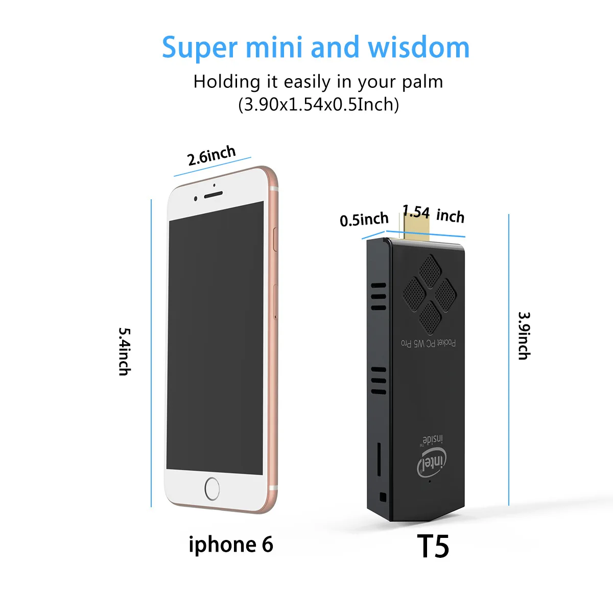 KimTin W5Pro Celeron Z8350 Quad Core CPU 4GB 64GB 4K Fanless Mini PC Windows 10 Stick Mini Computer HDMI 2.4G 5G WiFi 1000 LAN