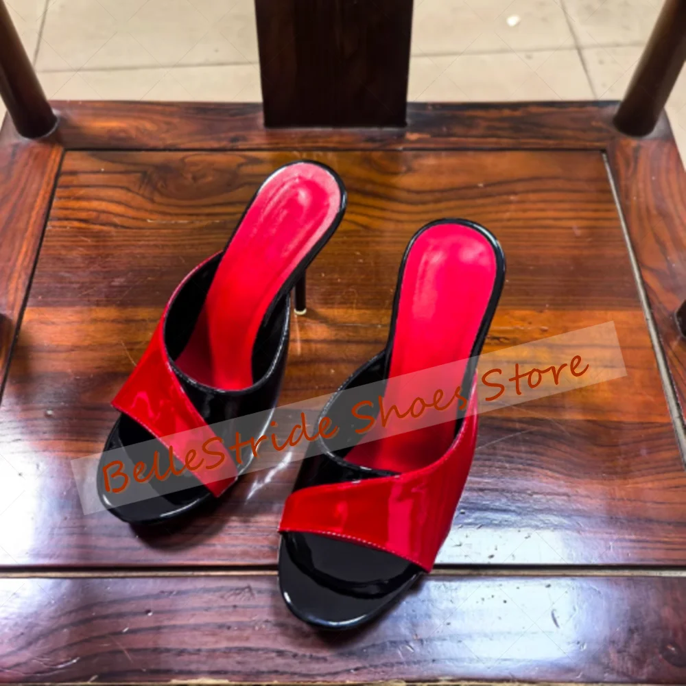 Preto vermelho cruz cinta dedo do pé redondo chinelos de couro patente sapatos femininos finos salto alto festa banquete namoro 2025 zapatos para mujer