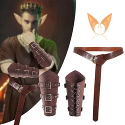 4 Pcs Mens Renaissance Costume Medieval Knight Tunic Costume Viking PU Belt Arm Guards Halloween Elf Warrior Cosplay
